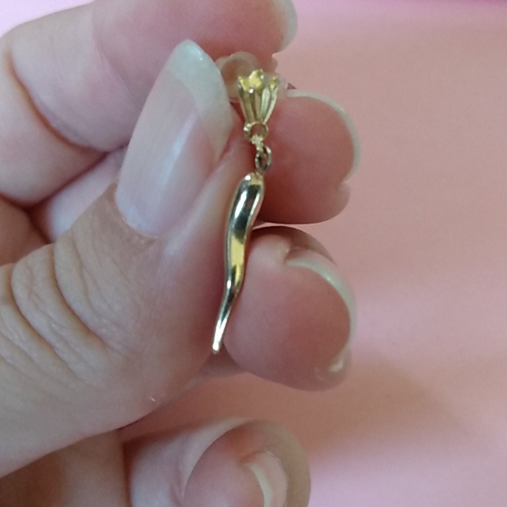 14k Gold Italian Horn Dangle Earring